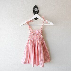 Bois De Rose Vintage Girls Dress 18M Pink Stripe Smocked Cotton Tie Strap